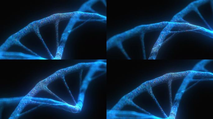 数字神经丛DNA分子在深蓝色背景下的抽象技术表示。