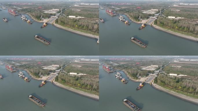 南京长江板桥汽渡码头货船4K航拍