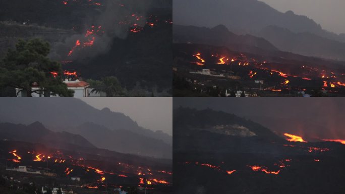 熔岩流摧毁了拉帕尔马塔胡亚的“天堂”。老山顶的火山爆发。2021年10月18日