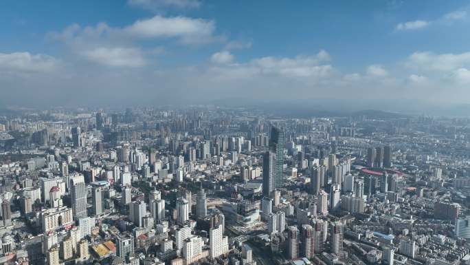 昆明城市建筑群蓝天白云航拍