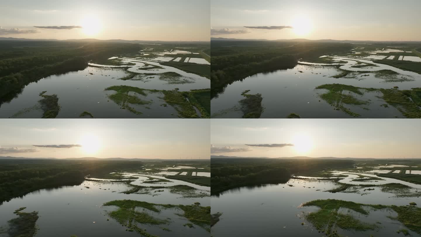 湿地，树林，草地，湖泊航拍空镜