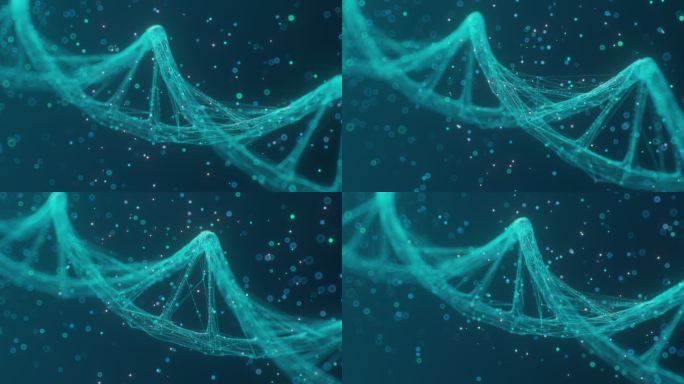 蓝色背景下旋转DNA发光分子的无缝动画