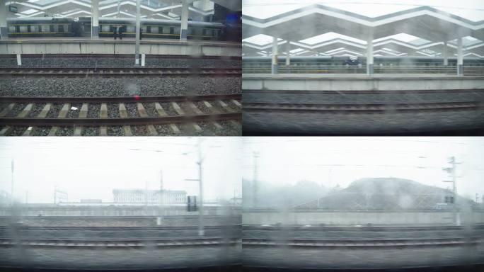 火车车窗看雪花飘落
