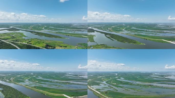 湿地，树林，草地，湖泊航拍空镜