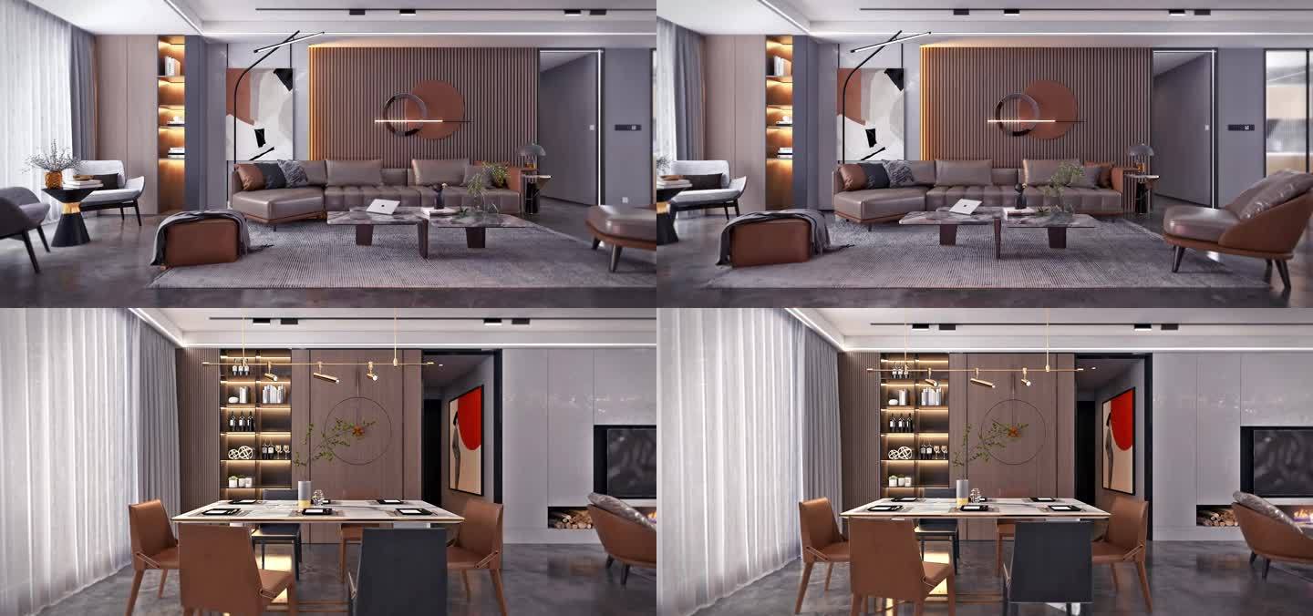 室内三维 现代 新中式 客厅 餐厅