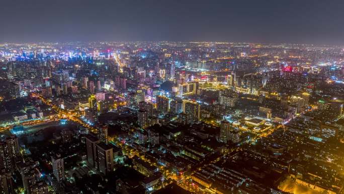 陕西西安繁华大都市古都夜景航拍城市空镜