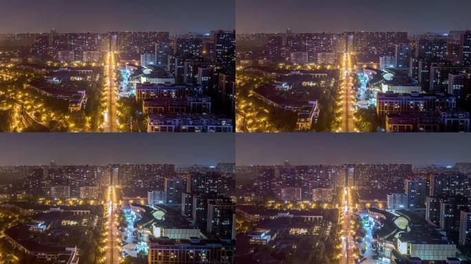陕西西安繁华大都市古都夜景航拍城市空镜