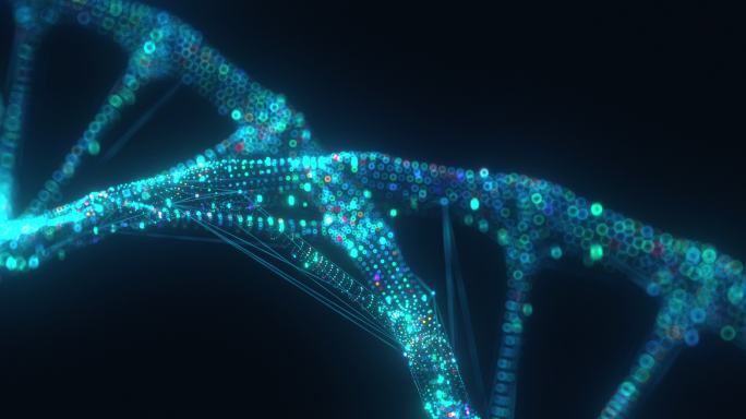 人工智能DNA分子。DNA被转换成二进制码。概念二进制代码基因组。抽象技术科学，概念人工Dna。