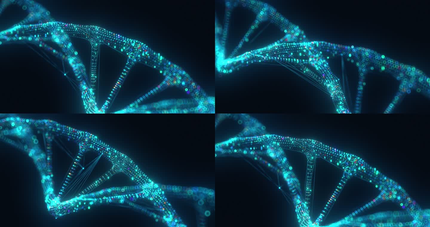 人工智能DNA分子。DNA被转换成二进制码。概念二进制代码基因组。抽象技术科学，概念人工Dna。