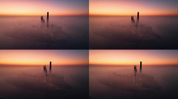 上海陆家嘴北外滩地标宣传上海平流雾辐射雾