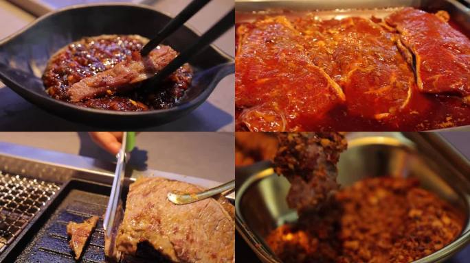 韩式烧烤   大排档肉类展示