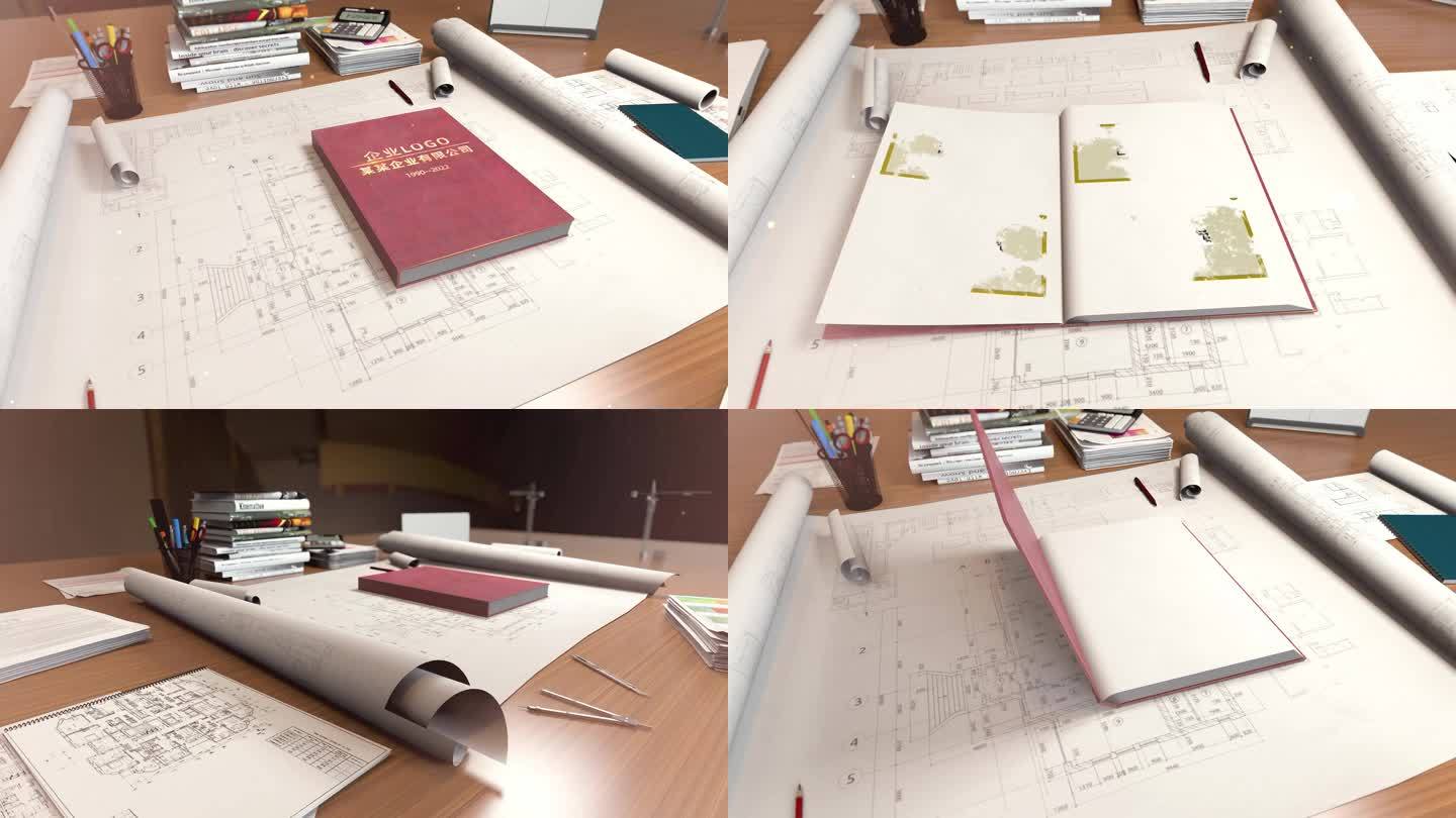 新基建工程建筑翻书图纸规划历程翻页AE
