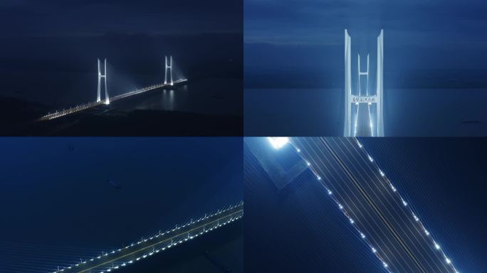 赤壁长江大桥 早晨 夜景 高速桥梁