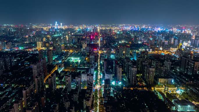 陕西西安繁华大都市古都夜景航拍城市空镜