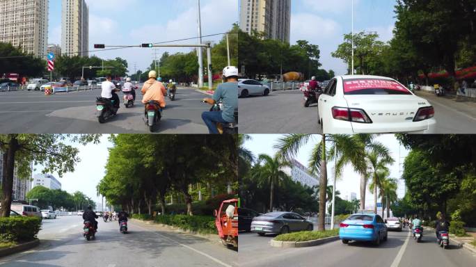 马路上骑电单车穿行街道 骑行第一人称视角