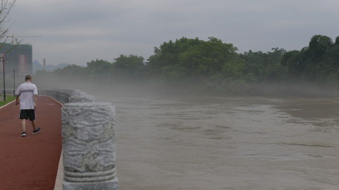 航拍河流涨大水 洪水 水灾 自然灾害