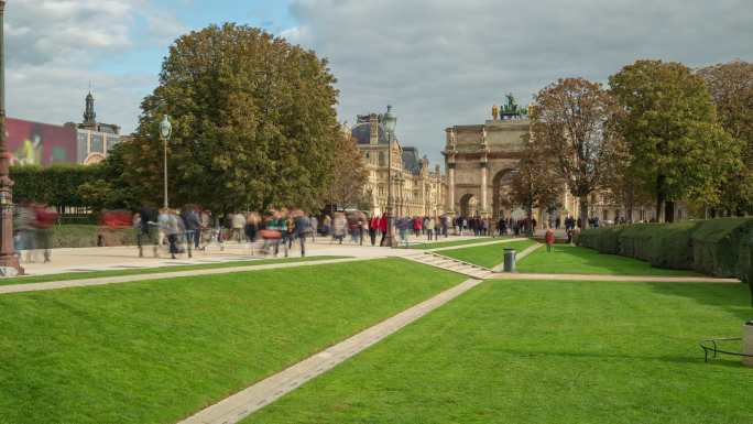 巴黎凯旋门（Arc de Triomphe du Carrousel）的游客群-4k延时