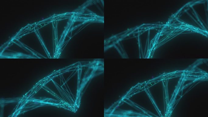 蓝色背景下的dna分子生物化学概念，基因工程科学概念，蓝色色调，三维渲染