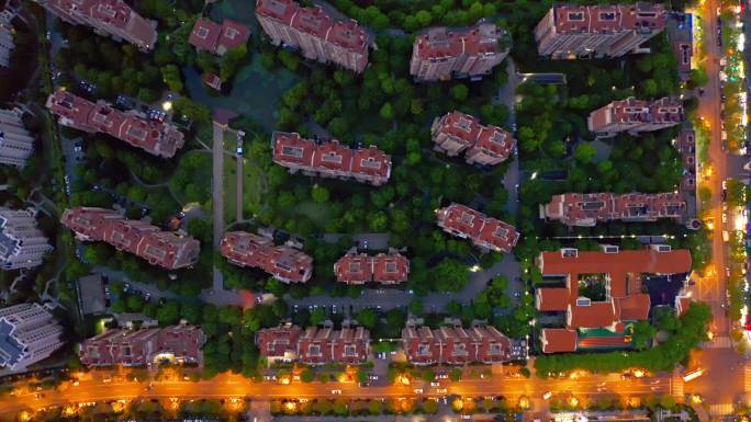 上海浦东唐镇住宅楼夜景4K航拍