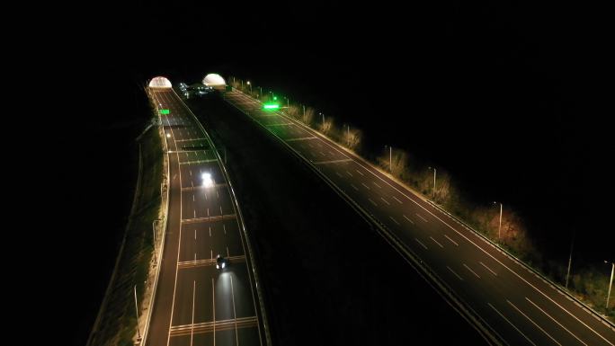 高速夜景 航拍隧道口