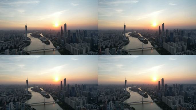 日落时城市天际线的缩小视图