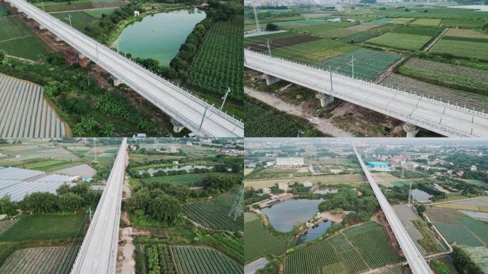 建设中的中国铁路高铁动车高架桥航拍4K
