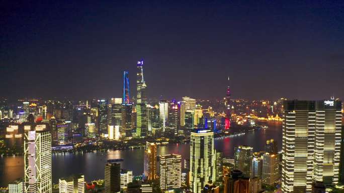 上海杨浦陆家嘴天际线来福士4K航拍夜景