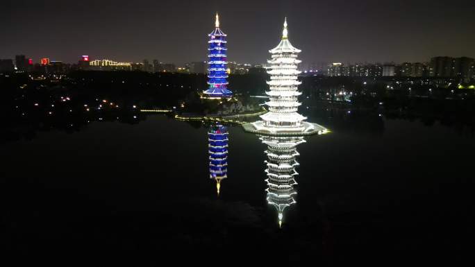 航拍宿迁九龙七凤宝塔夜景