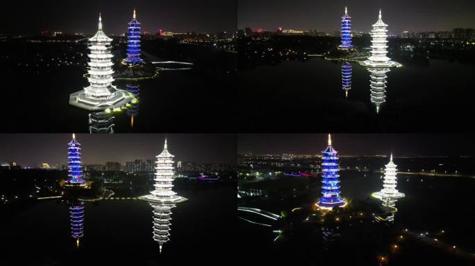 航拍宿迁九龙七凤宝塔夜景