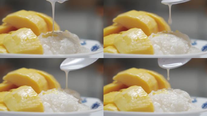 椰子汁在芒果糯米上的运动