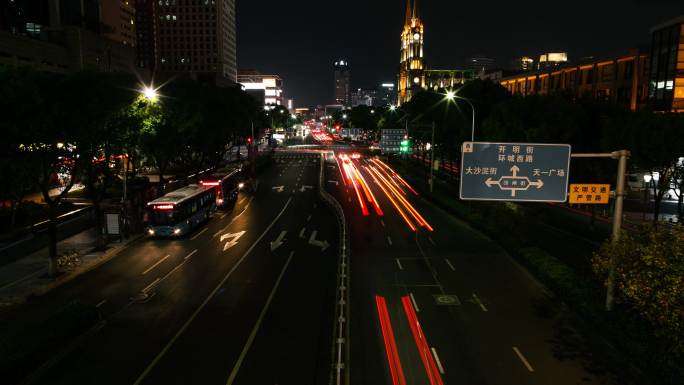 宁波夜晚城市车流光轨慢门视频