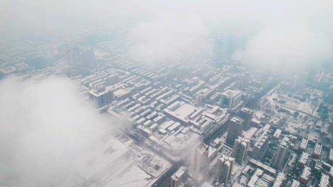 原创4k城市雪景航拍