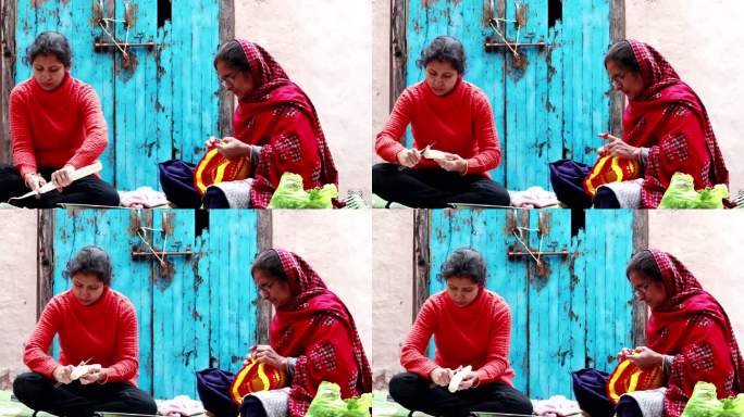 印度的家庭生活母女干活干家务