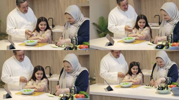 沙特女孩与祖母学习烹饪