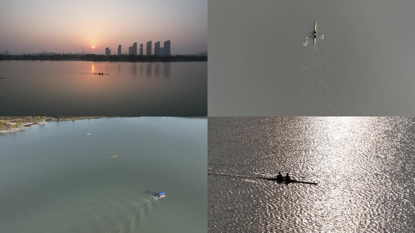 【4k】鹃湖湖面橡皮艇划船训练+日落