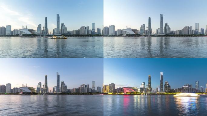 T/L WS广州珠江新城从黄昏到夜晚的天际线。中国广东省广州市
