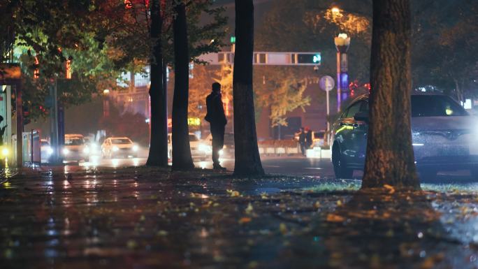 孤单  等车  秋天  满地落叶  情绪