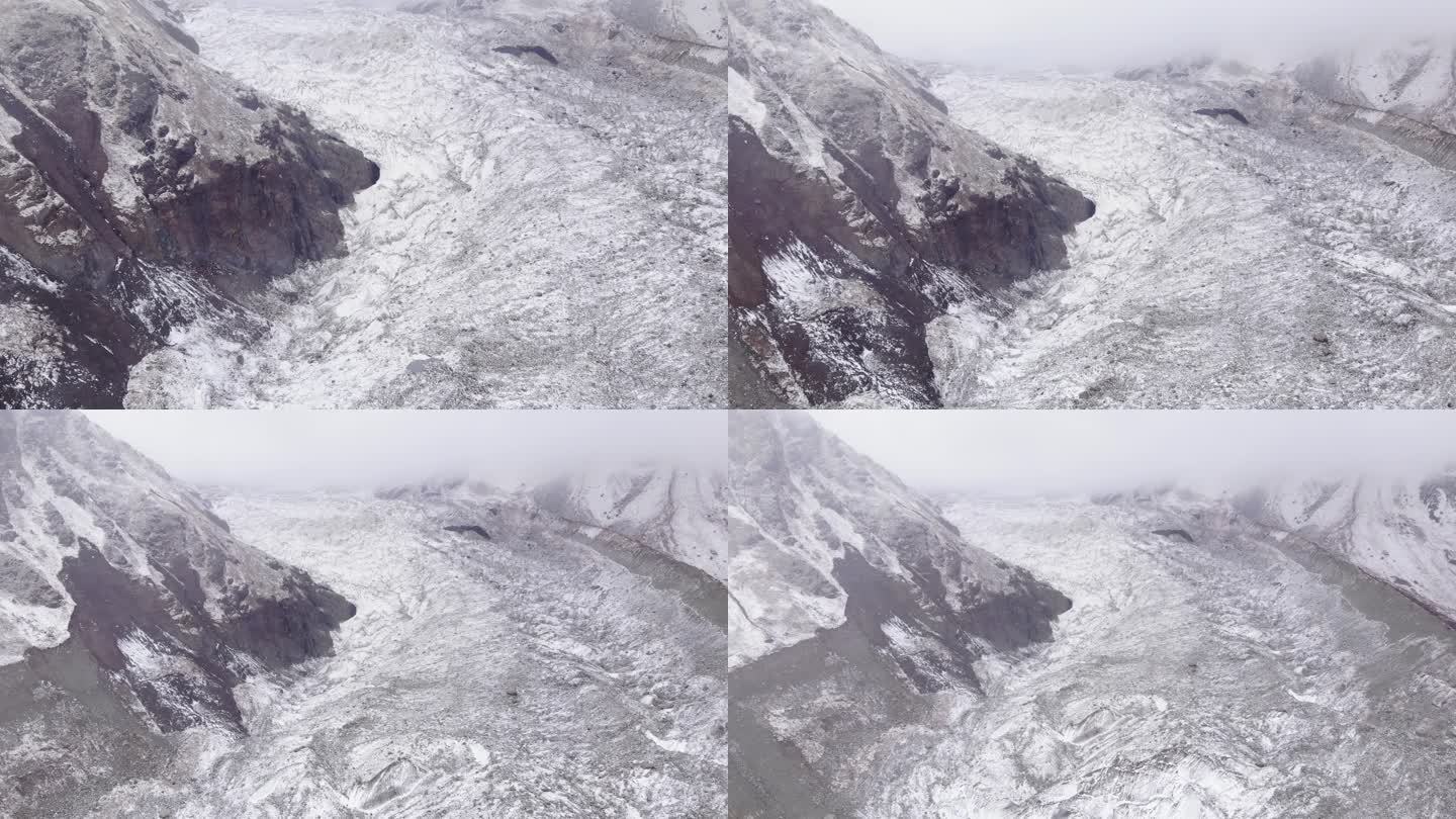 风雪中冰川雪山恶劣天气航拍