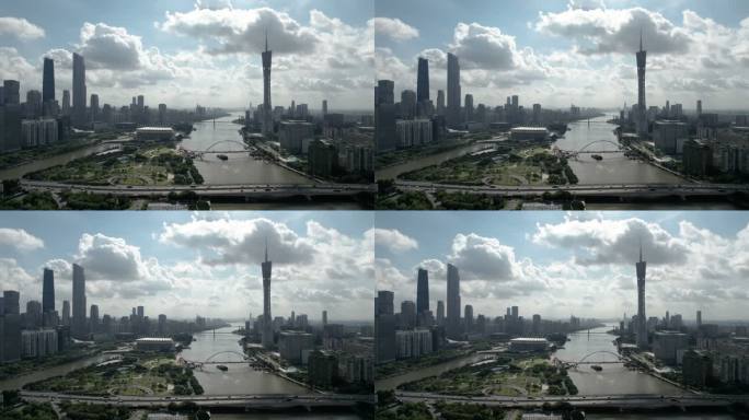 白天鸟瞰城市景观广州塔宣传片绿色生态高楼
