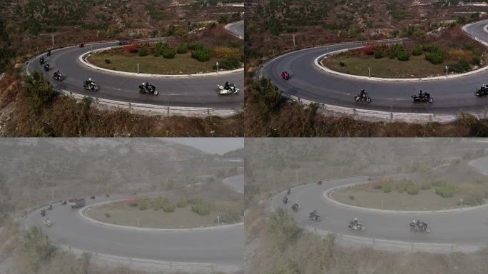 印第安摩托车环山路弯道航拍4K含未调色