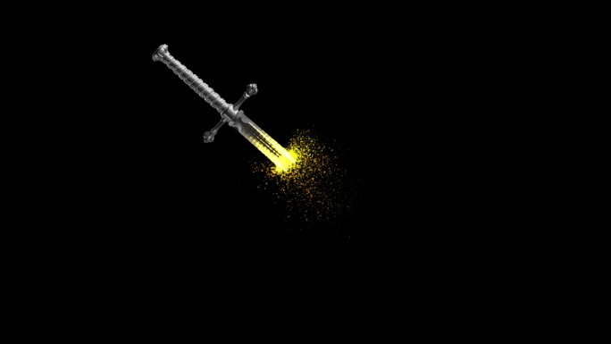 3D特效剑出场 金色粒子出现消散 星尘
