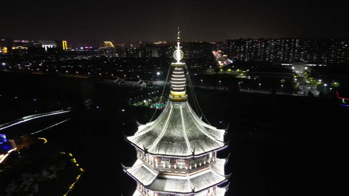 航拍宿迁九龙七凤宝塔夜景