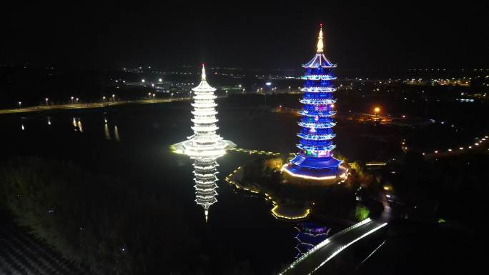 航拍宿迁九龙七凤宝塔夜景