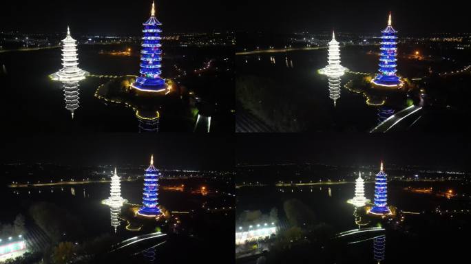 航拍宿迁九龙七凤宝塔夜景