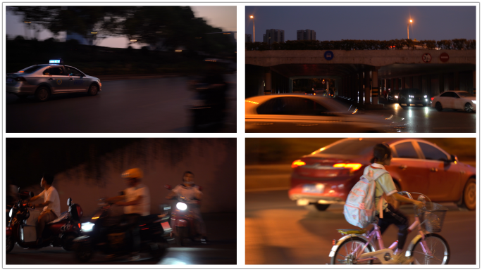 夜晚摩托车自行车电动车交通