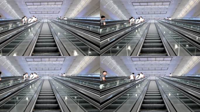苏州火车站人流密集的自动扶梯