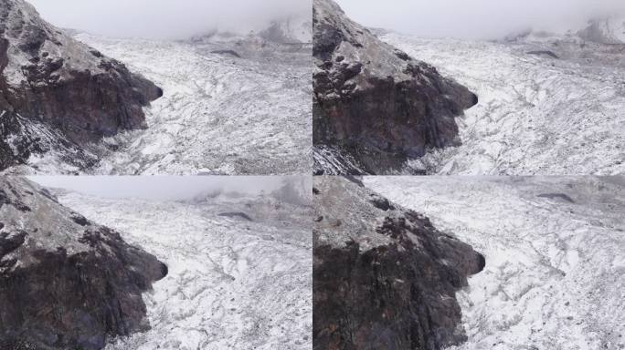 风雪中冰川雪山恶劣天气航拍