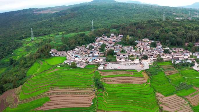 腾冲市甘蔗寨佤族大景航拍