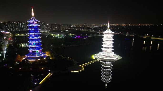 航拍宿迁九龙七凤宝塔夜景