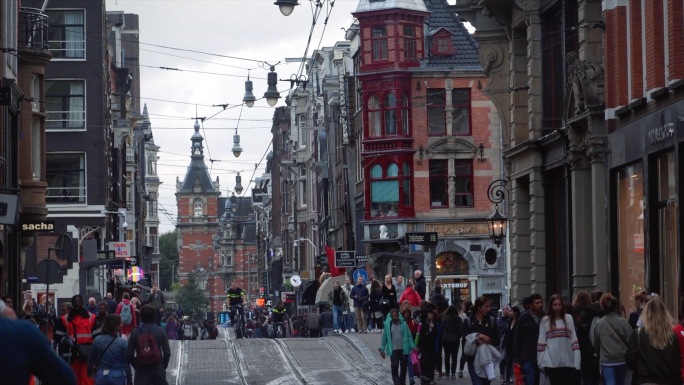 欧洲城市街景人群 荷兰阿姆斯特丹市区